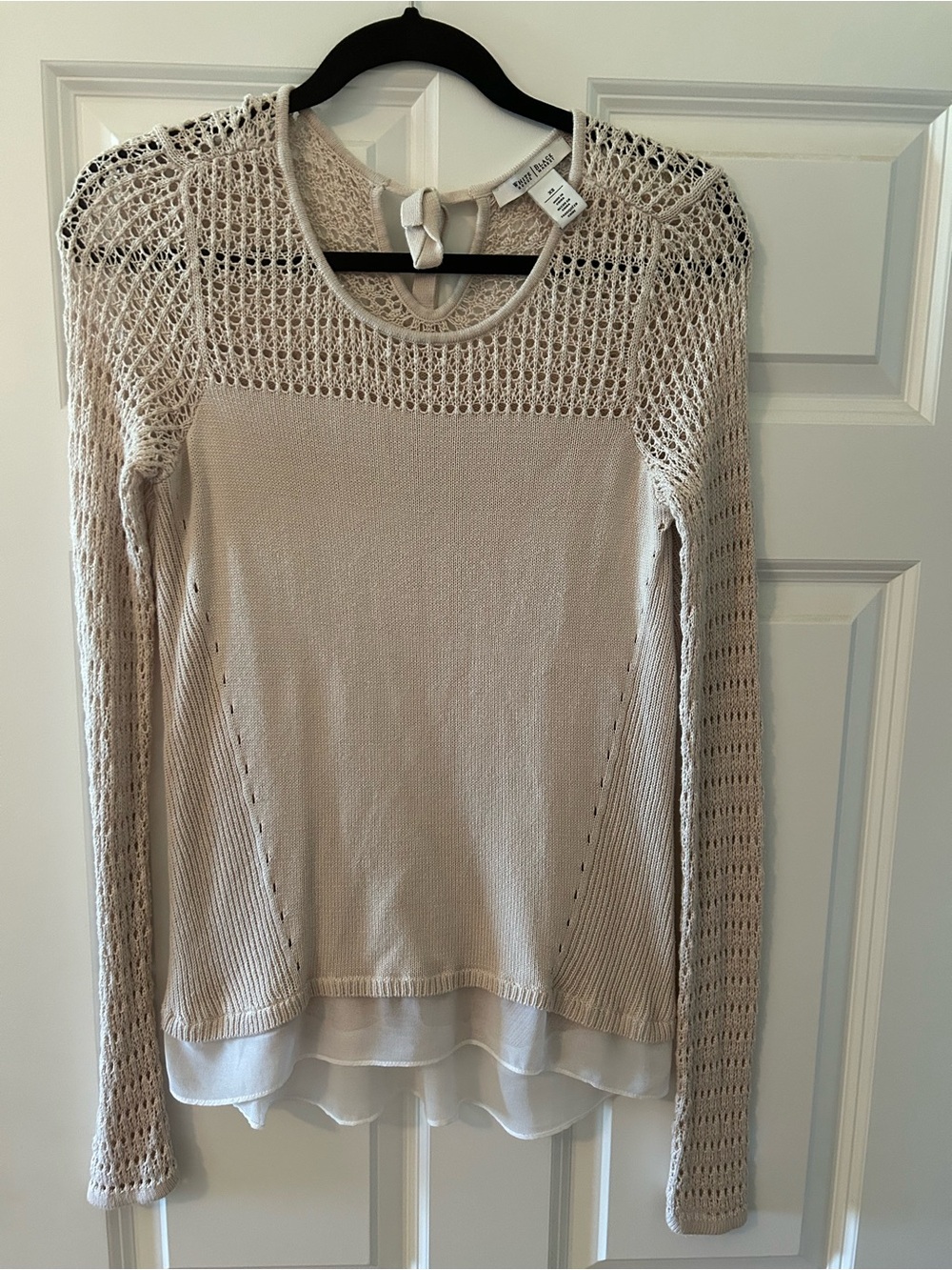 White House Black Market Cream Open-Knit Long Sleeve Sweater Top XS